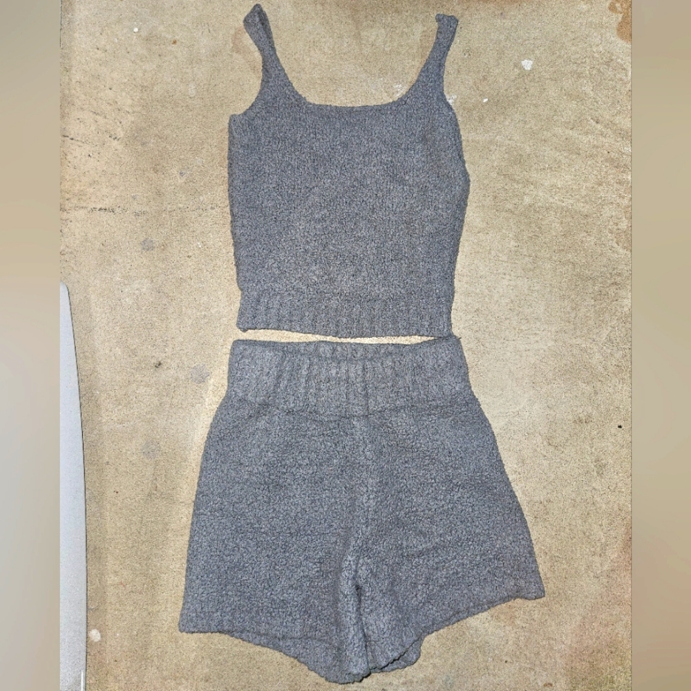 SKIMS XXS/XS gray cozy knit pajamas top & bottom set